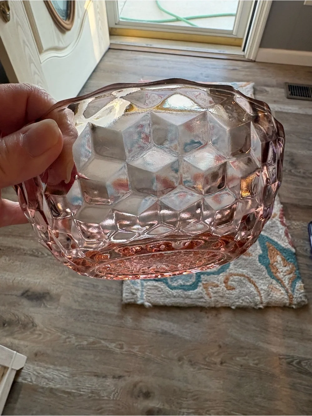Vintage Depression Glass Bowl - Elegant Cube Design
